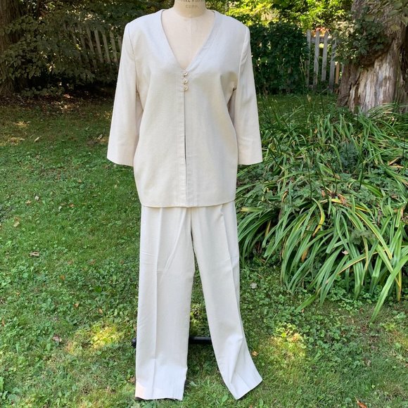 Angela Mark Cream Raw Silk Jacket & Matching Pants - Picture 10 of 16